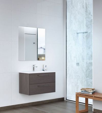 Meubles de salle de bains - Set A Salem, 2 pièces avec lavabo / évier, couleur : chêne gris foncé