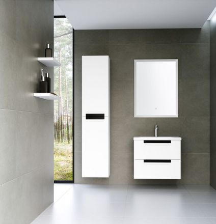 Meuble de salle de bains - Set C Meerut, 3 pièces, y compris lavabo / évier, couleur : blanc mat / noir
