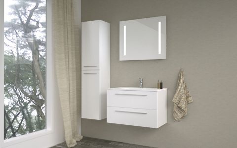 Mobilier de salle de bains - Set AL Rajkot, 3 pièces y compris lavabo / vasque, couleur : blanc brillant