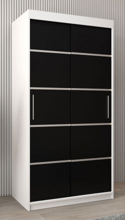 Armoire à portes coulissantes / Penderie Jan 01A, Couleur : Blanc mat / Noir - Dimensions : 200 x 100 x 62 cm ( h x l x p)