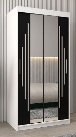 Armoire à portes coulissantes / Penderie avec miroir Tomlis 01A, Couleur : Blanc mat / Noir - Dimensions : 200 x 100 x 62 cm (h x l x p)