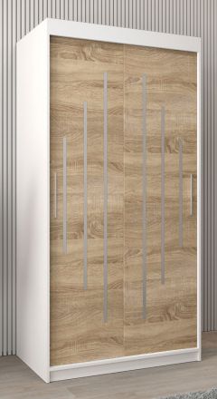 Armoire à portes coulissantes / Penderie Pilatus 01, Couleur : Blanc mat / Chêne de Sonoma - Dimensions : 200 x 100 x 62 cm (H x L x P)