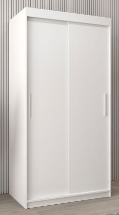 Armoire à portes coulissantes / Penderie Bisaurin 1A, Couleur : Blanc mat - Dimensions : 200 x 100 x 62 cm ( h x l x p)