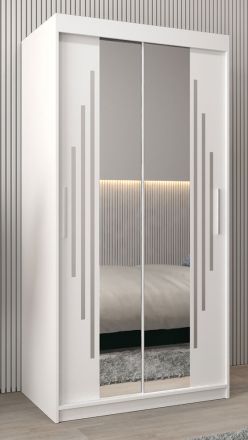 Armoire à portes coulissantes / Penderie avec miroir Tomlis 01A, Couleur : Blanc mat - Dimensions : 200 x 100 x 62 cm (h x l x p)