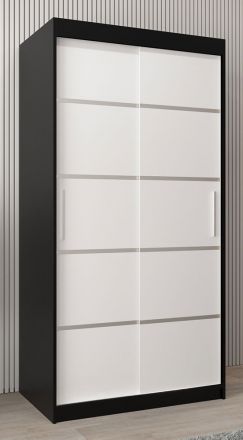Armoire à portes coulissantes / Penderie Jan 01A, Couleur : Noir / Blanc mat - Dimensions : 200 x 100 x 62 cm ( h x l x p)