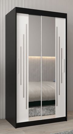 Armoire à portes coulissantes / Penderie avec miroir Tomlis 01A, Couleur : Noir / Blanc mat - Dimensions : 200 x 100 x 62 cm (h x l x p)