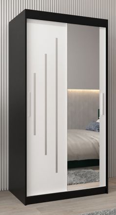 Armoire à portes coulissantes / Penderie avec miroir Tomlis 01B, Couleur : Noir / Blanc mat - Dimensions : 200 x 100 x 62 cm (h x l x p)