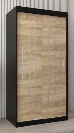 Armoire à portes coulissantes / Penderie Pilatus 01, Couleur : Noir / Chêne de Sonoma - Dimensions : 200 x 100 x 62 cm (H x L x P)