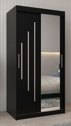 Armoire à portes coulissantes / Penderie avec miroir Tomlis 01B, Couleur : Noir - Dimensions : 200 x 100 x 62 cm (h x l x p)