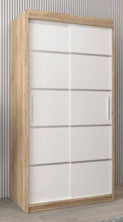 Armoire à portes coulissantes / Penderie Jan 01A, Couleur : Chêne de Sonoma / Blanc mat - Dimensions : 200 x 100 x 62 cm ( H x L x P)