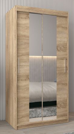 Armoire à portes coulissantes / Penderie Bisaurin 1B avec miroir, Couleur : Chêne de Sonoma - Dimensions : 200 x 100 x 62 cm ( H x L x P)