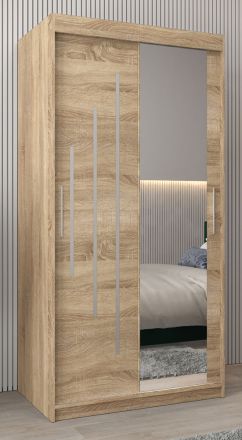 Armoire à portes coulissantes / Penderie avec miroir Tomlis 01B, Couleur : Chêne de Sonoma - Dimensions : 200 x 100 x 62 cm (H x L x P)