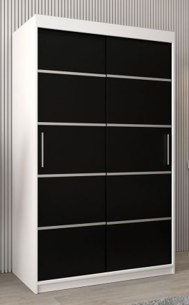 Armoire à portes coulissantes / Penderie Jan 02A, Couleur : Blanc mat / Noir - Dimensions : 200 x 120 x 62 cm ( h x l x p)