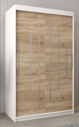 Armoire à portes coulissantes / Penderie Pilatus 02, Couleur : Blanc mat / Chêne de Sonoma - Dimensions : 200 x 120 x 62 cm (H x L x P)