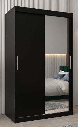 Armoire à portes coulissantes / Penderie Bisaurin 2C avec miroir, Couleur : Noir - Dimensions : 200 x 120 x 62 cm ( H x L x P)