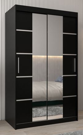 Armoire à portes coulissantes / Penderie Jan 02D avec miroir, Couleur : Noir - Dimensions : 200 x 120 x 62 cm (H x L x P)