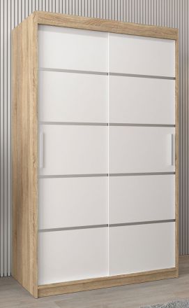 Armoire à portes coulissantes / Penderie Jan 02A, Couleur : Chêne de Sonoma / Blanc mat - Dimensions : 200 x 120 x 62 cm ( H x L x P)