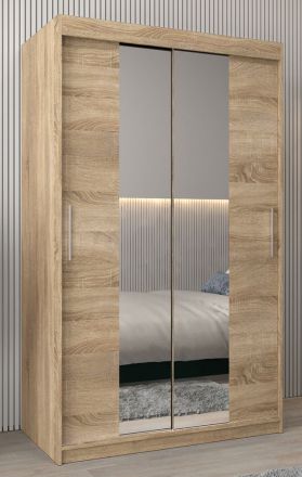 Armoire à portes coulissantes / Penderie Bisaurin 2B avec miroir, Couleur : Chêne de Sonoma - Dimensions : 200 x 120 x 62 cm ( H x L x P)