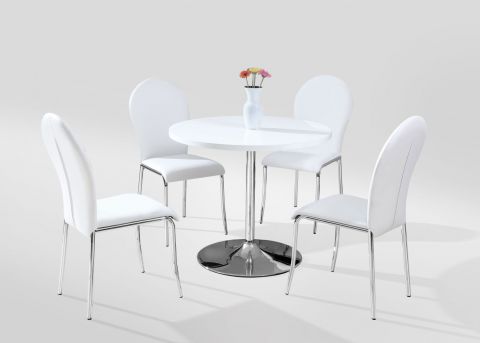 Table de salle à manger Daures 41 (ronde), couleur : blanc brillant / chromé - Dimensions : 90 x 90 cm (L x P)