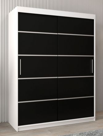 Armoire à portes coulissantes / Penderie Jan 03A, Couleur : Noir / Blanc mat - Dimensions : 200 x 150 x 62 cm ( h x l x p)