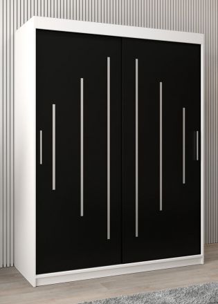 Armoire à portes coulissantes / Penderie Pilatus 03, Couleur : Blanc mat / Noir - Dimensions : 200 x 150 x 62 cm (h x l x p)