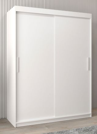 Armoire à portes coulissantes / Penderie Bisaurin 3A, Couleur : Blanc mat - Dimensions : 200 x 150 x 62 cm ( h x l x p)
