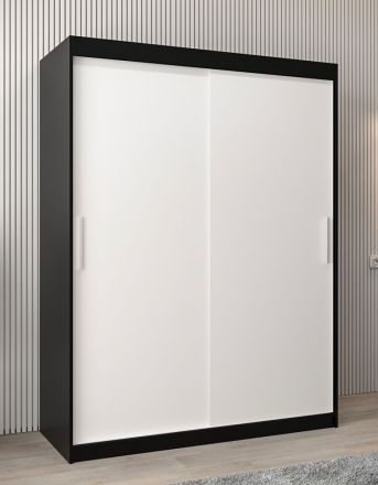 Armoire à portes coulissantes / Penderie Bisaurin 3A, Couleur : Noir / blanc mat - Dimensions : 200 x 150 x 62 cm ( h x l x p)