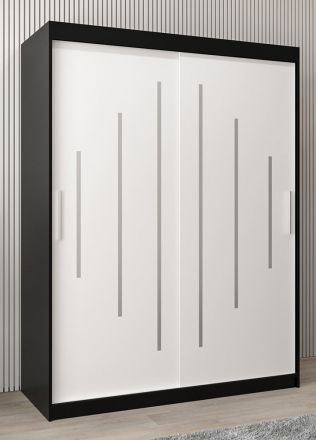 Armoire à portes coulissantes / Penderie Pilatus 03, Couleur : Noir / Blanc mat - Dimensions : 200 x 150 x 62 cm (h x l x p)