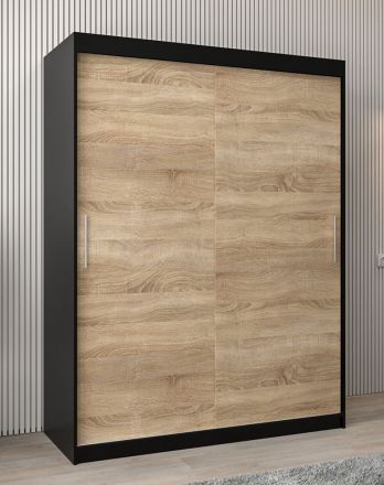 Armoire à portes coulissantes / Penderie Bisaurin 3A, Couleur : Noir / Chêne de Sonoma - Dimensions : 200 x 150 x 62 cm ( H x L x P)