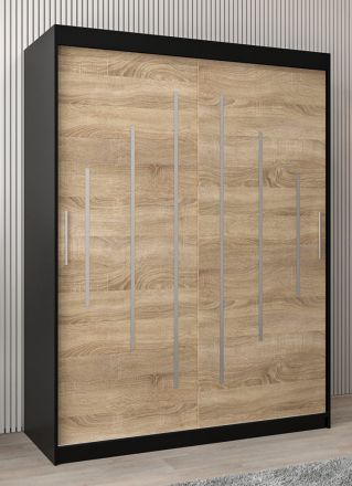 Armoire à portes coulissantes / Penderie Pilatus 03, Couleur : Noir / Chêne de Sonoma - Dimensions : 200 x 150 x 62 cm (H x L x P)