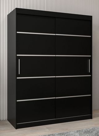 Armoire à portes coulissantes / Penderie Jan 03A, Couleur : Noir - Dimensions : 200 x 150 x 62 cm ( h x l x p)