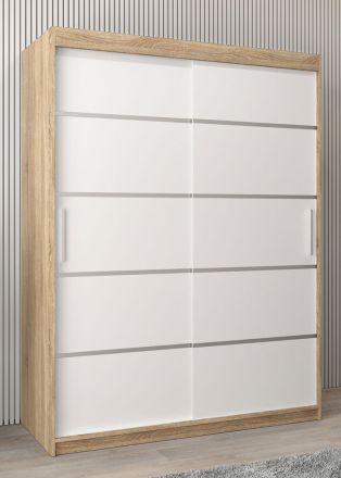 Armoire à portes coulissantes / Penderie Jan 03A, Couleur : Chêne de Sonoma / Blanc mat - Dimensions : 200 x 150 x 62 cm ( H x L x P)