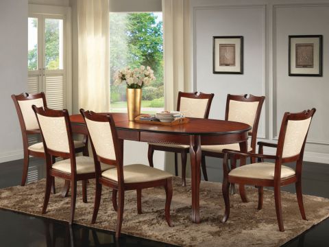 Table de salle à manger à ralonge Daures 83 (ovale), Couleur : Acajou, massif partiel - Dimensions : 150 - 196 x 106 cm (l x p)