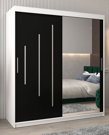 Armoire à portes coulissantes / Penderie avec miroir Tomlis 04B, Couleur : blanc mat / noir - Dimensions : 200 x 180 x 62 cm (h x l x p)