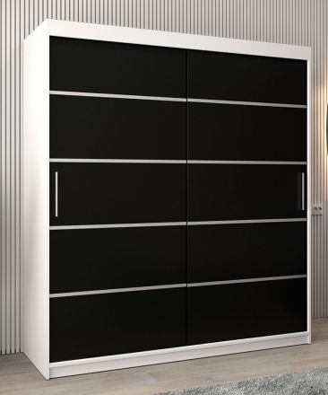 Armoire à portes coulissantes / Penderie Jan 04A, Couleur : Blanc mat / Noir - Dimensions : 200 x 180 x 62 cm ( h x l x p)