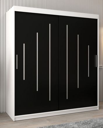Armoire à portes coulissantes / Penderie Pilatus 04, Couleur : Blanc mat / Noir - Dimensions : 200 x 180 x 62 cm (h x l x p)