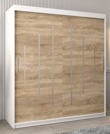 Armoire à portes coulissantes / Penderie Pilatus 04, Couleur : Blanc mat / Chêne de Sonoma - Dimensions : 200 x 180 x 62 cm (H x L x P)