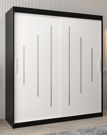 Armoire à portes coulissantes / Penderie Pilatus 04, Couleur : Noir / Blanc mat - Dimensions : 200 x 180 x 62 cm (h x l x p)