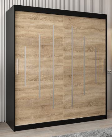 Armoire à portes coulissantes / Penderie Pilatus 04, Couleur : Noir / Chêne de Sonoma - Dimensions : 200 x 180 x 62 cm (H x L x P)
