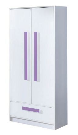 Chambre d'enfant - Armoire à portes battantes / armoire Walter 01, couleur : blanc brillant / violet - 191 x 80 x 50 cm (H x L x P)