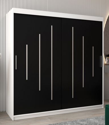 Armoire à portes coulissantes / Penderie Pilatus 05, Couleur : Blanc mat / Noir - Dimensions : 200 x 200 x 62 cm (h x l x p)