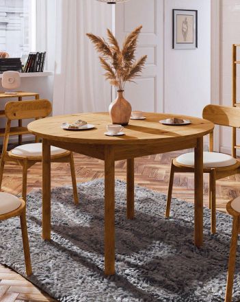 Table de salle à manger à ralonge Wellsford 53, chêne massif huilé - Dimensions : 120-160 x 120 cm (l x p)