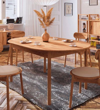 Table de salle à manger à ralonge Wellsford 55, en bois de hêtre massif huilé - Dimensions : 180-270 x 100 cm (l x p)
