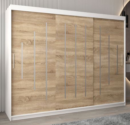 Armoire à portes coulissantes / Penderie Pilatus 06, Couleur : Blanc mat / Chêne de Sonoma - Dimensions : 200 x 250 x 62 cm (H x L x P)