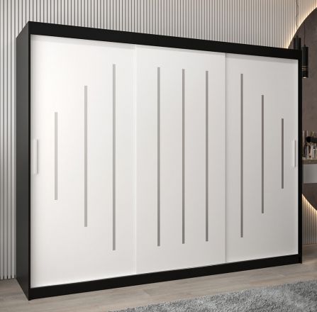 Armoire à portes coulissantes / Penderie Pilatus 06, Couleur : noir / blanc mat - Dimensions : 200 x 250 x 62 cm (h x l x p)