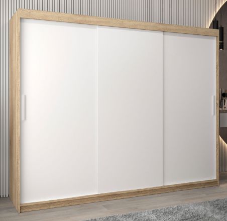 Armoire à portes coulissantes / Penderie Bisaurin 6A, Couleur : Chêne de Sonoma / Blanc mat - Dimensions : 200 x 250 x 62 cm ( H x L x P)