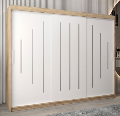 Armoire à portes coulissantes / Penderie Pilatus 06, Couleur : Chêne de Sonoma / Blanc mat - Dimensions : 200 x 250 x 62 cm (H x L x P)