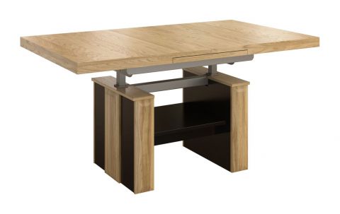 Table de salle à manger "Topusko" 26, réglable en hauteur, couleur : chêne / noir, partiellement massif - Dimensions : 61 - 79 x 130 - 170 x 80 cm (H x L x P)