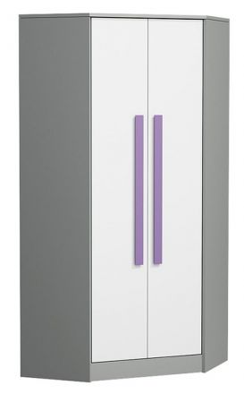 Chambre des jeunes - armoire à portes battantes / armoire d'angle Olaf 02, couleur : anthracite / blanc / violet, partiellement massif - 191 x 87 x 87 cm (H x L x P)
