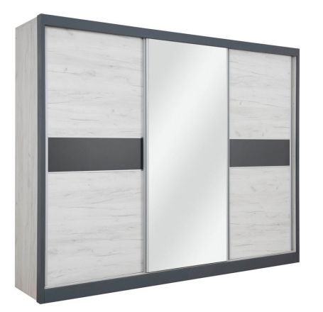 Armoire à portes coulissantes / armoire Aneto 04, partiellement massif, couleur : blanc chêne / anthracite - 220 x 276 x 64 cm (H x L x P)